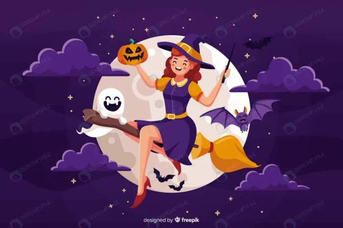 cute halloween witch with broom 2 crc83bef1fe size1.03mb - title:وکتور کاراکتر زن جادوگر ویژه هالووین - اورچین فایل - format:EPS - وکتور - sku:crc83bef1fe - keywords: p_id:64458