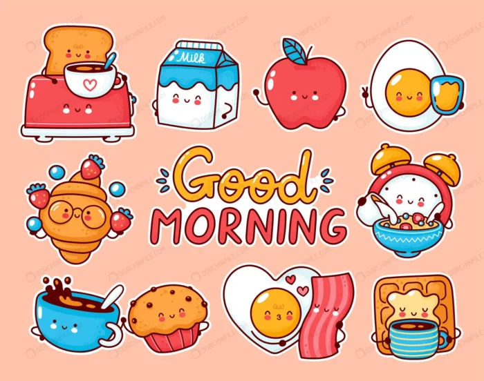 cute happy breakfast food set collection cartoon crc6c7dcbaa size8.46mb - title:وکتور عناصر صبحانه - اورچین فایل - format:EPS - وکتور - sku:crc6c7dcbaa - keywords: p_id:94163
