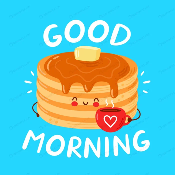 cute happy funny pancakes good morning card crc113d3d1f size2.04mb - title:وکتور کارتونی پنکیک با فنجان قهوه - اورچین فایل - format:EPS - وکتور - sku:crc113d3d1f - keywords: p_id:94175