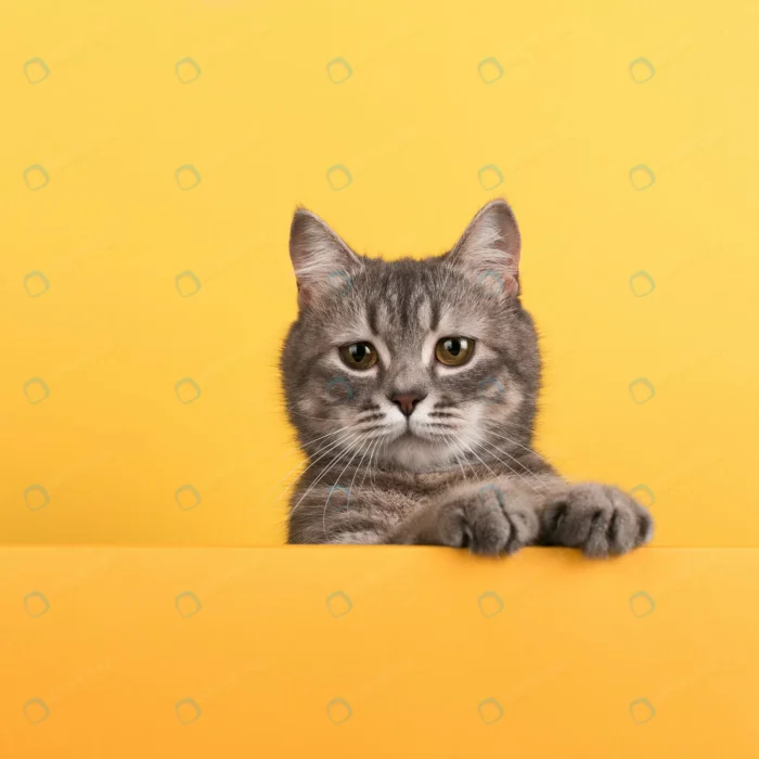 cute little gray cat yellow looks plays buisiness crc14dcf58f size5.35mb 3576x3576 1 - title:تصویر استوک گربه با پس زمینه نارنجی - اورچین فایل - format:JPG - استوک - sku:crc14dcf58f - keywords: p_id:47648