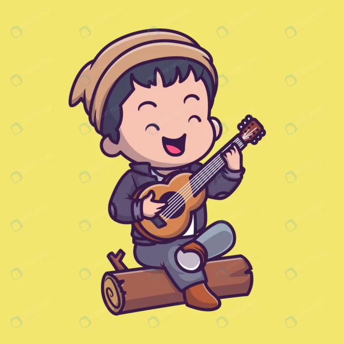 cute man playing guitar forest cartoon vector ico crcd902e040 size1.25mb - title:کاراکتر پسر گیتاریست - اورچین فایل - format:EPS - وکتور - sku:crcd902e040 - keywords: p_id:61862