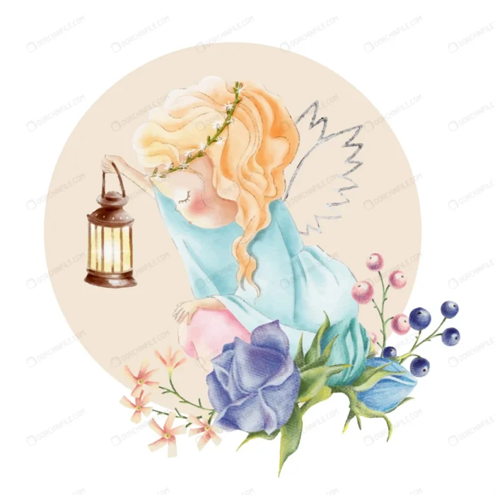 cute watercolor angel girl with light rose flower crcda2ba7c0 size7.46mb - title:وکتور فرشته دختر با فانوس - اورچین فایل - format:EPS - وکتور - sku:crcda2ba7c0 - keywords: p_id:105667