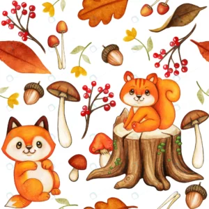 cute watercolor woodland pattern with squirrel fox rnd927 frp9451688 - title:Home - اورچین فایل - format: - sku: - keywords: p_id:18