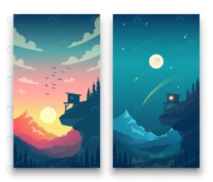 day night flat vector mountain landscape with moon rnd235 frp4955489 - title:Home - اورچین فایل - format: - sku: - keywords: p_id:18