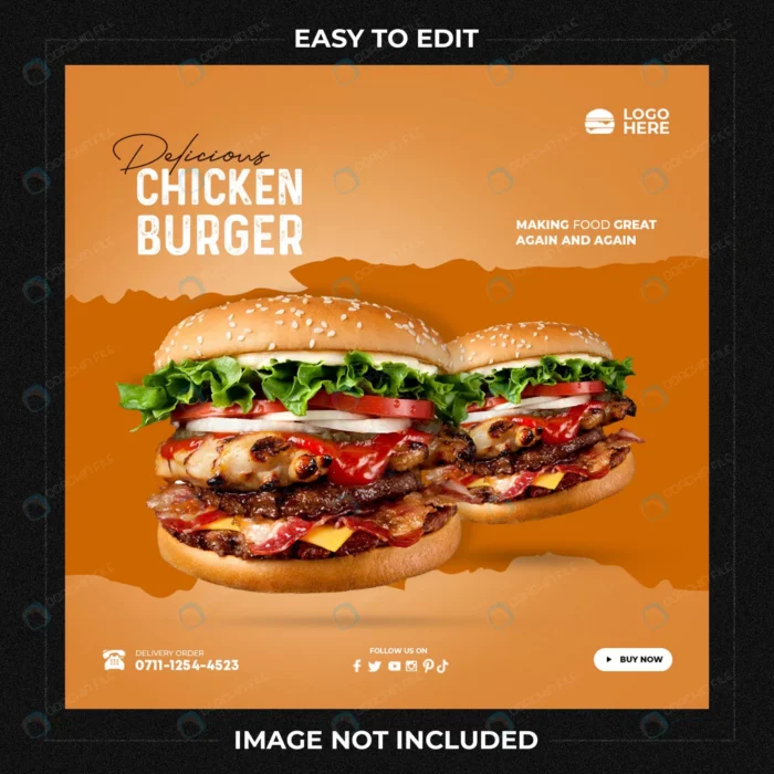 delicious burger food menu social media banner tem rnd137 frp29641034 - title:قالب لایه باز پست اینستاگرام فست فود - اورچین فایل - format:PSD - فتوشاپ - sku:frp29641034 - keywords: p_id:66837