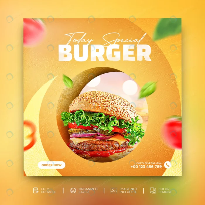 delicious burger food menu social media promotion crc73019e2d size9.24mb - title:تمپلیت پست اینستاگرام فست فود - اورچین فایل - format:PSD - فتوشاپ - sku:crc73019e2d - keywords: p_id:82361