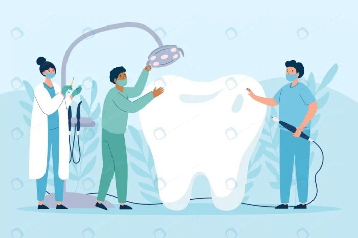 dental care concept illustrated crc32639fb0 size1.11mb - title:وکتور کارتونی دندانپزشک ها در حال معاینه دندان - اورچین فایل - format:EPS - وکتور - sku:crc32639fb0 - keywords: p_id:78203