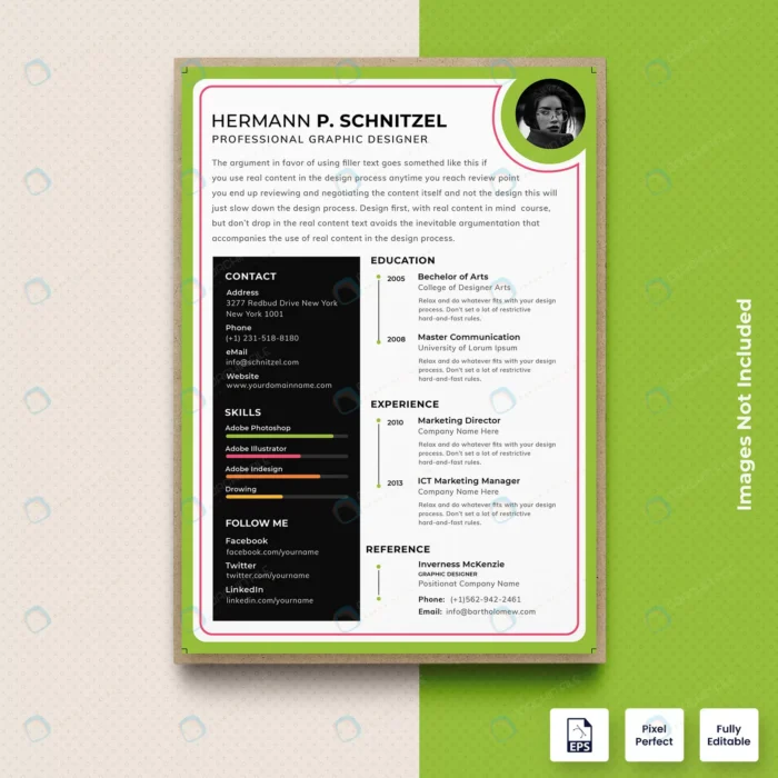 designer green border resume cv template vector p crcf39bf1c3 size1.38mb - title:تمپلیت آماده رزومه با فرمت وکتور - اورچین فایل - format:EPS - وکتور - sku:crcf39bf1c3 - keywords: p_id:75705