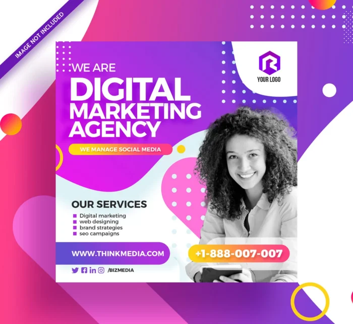 digital marketing social media post instagram banner - title:دانلود پست اینستاگرامی لایه باز دیجیتال مارکتینگ با بکگراند منحنی و گرادینت - اورچین فایل - format:PSD - فتوشاپ - sku:5011 - keywords: p_id:30640