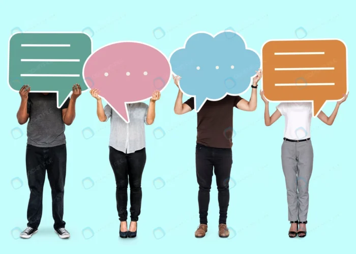 diverse people showing speech bubble symbols crcf9d02a16 - title:استوک کادر حباب گفتگو با کاراکتر - اورچین فایل - format:JPG - استوک - sku:crcf9d02a16 - keywords: p_id:39334