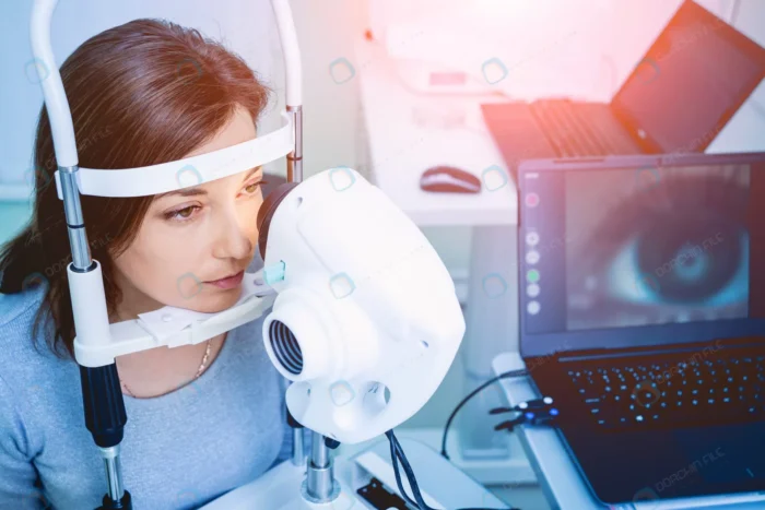 doctor examining woman s eyes with measurement mac rnd942 frp8844893 - title:تصویر خانم در کلینیک چشم پزشکی - اورچین فایل - format:JPG - استوک - sku:frp8844893 - keywords: p_id:75177