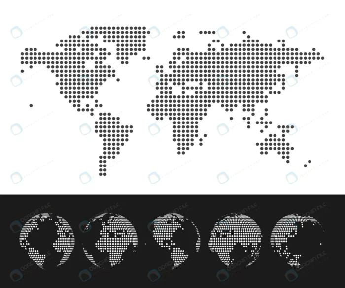 dotted world map globe set illustration 2 crc2cc44ea4 size3.41mb - title:نقشه فلت جهان با طرح نقطه - اورچین فایل - format:EPS - وکتور - sku:crc2cc44ea4 - keywords: p_id:40128