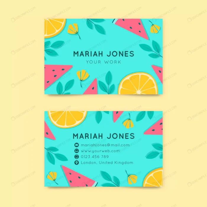 double sided horizontal business card template wi crcd823034b size0.94mb - title:کارت ویزیت با پس زمینه میوه - اورچین فایل - format:EPS - وکتور - sku:crcd823034b - keywords: p_id:93461