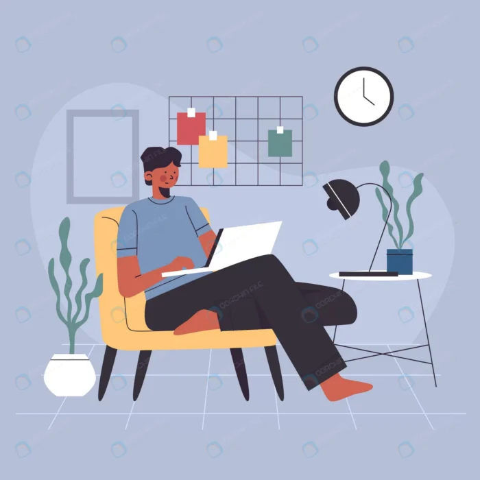drawn man working from home crc4cee03c3 size0.81mb - title:وکتور مرد درحال لم دادن روی صندلی و کار با لپ تاپ - اورچین فایل - format:EPS - وکتور - sku:crc4cee03c3 - keywords: p_id:56594