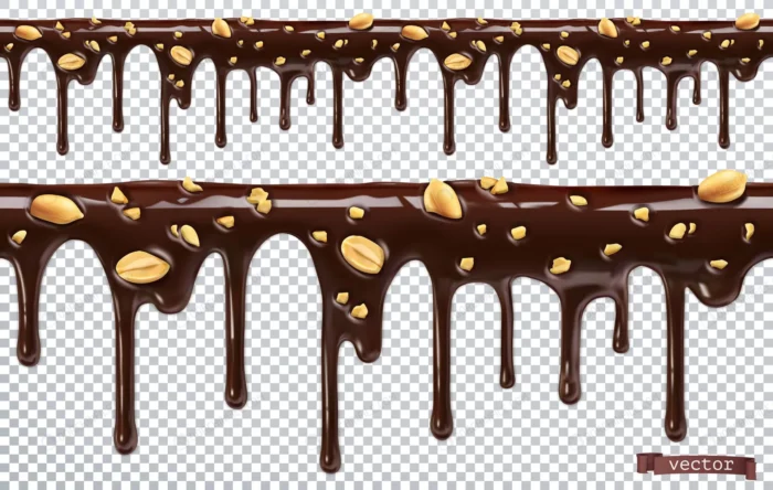 dripping chocolate with peanut nuts melt drip 3d crc13dc7755 size15.80mb - title:وکتور جاری شدن شکلات با بادام زمینی - اورچین فایل - format:EPS - وکتور - sku:crc13dc7755 - keywords: p_id:92219