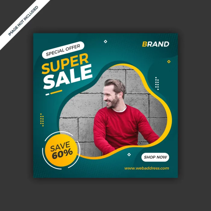 dynamic modern social media instagram post sale banner - title:دانلود پست اینستاگرامی لایه باز با طراحی کادر منحنی و حاشیه زرد ویژه تخفیف محصول - اورچین فایل - format:PSD - فتوشاپ - sku:5012 - keywords: p_id:30642