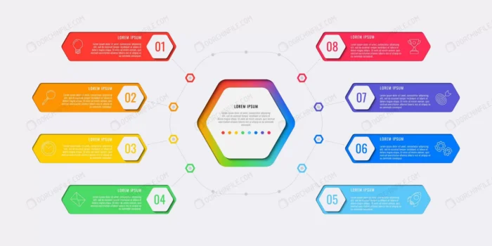 eight steps infographic template with hexagonal e crc3eae5028 size6.39mb - title:وکتور اینفوگرافیک 8 مرحله ای - اورچین فایل - format:EPS - وکتور - sku:crc3eae5028 - keywords: p_id:98965