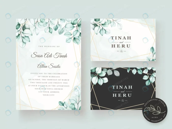 elegant eucalyptus wedding invitation card set crce143e111 size27.73mb - title:کارت دعوت عروسی با فرمت وکتور - اورچین فایل - format:EPS - وکتور - sku:crce143e111 - keywords: p_id:89633