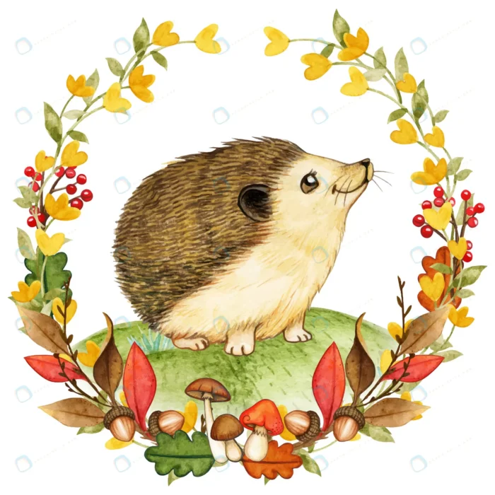 elegant watercolor hedgehog fall woodland wreath rnd346 frp9451654 - title:وکتور کارتونی جوجه تیغی سبک آبرنگ - اورچین فایل - format:EPS - وکتور - sku:frp9451654 - keywords: p_id:68166