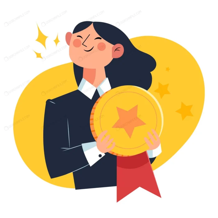 employee month concept golden medal crc635b8527 size0.72mb - title:وکتور دختر با مدال طلایی قهرمانی - اورچین فایل - format:EPS - وکتور - sku:crc635b8527 - keywords: p_id:91259