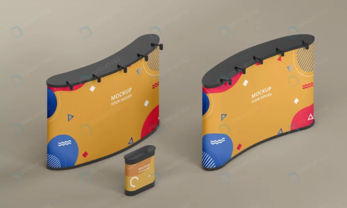 exhibition stand mock up arrangement crc2f5c5421 size52.26mb - title:موکاپ استند غرفه های نمایشگاهی - اورچین فایل - format:PSD - فتوشاپ - sku:crc2f5c5421 - keywords: p_id:82917