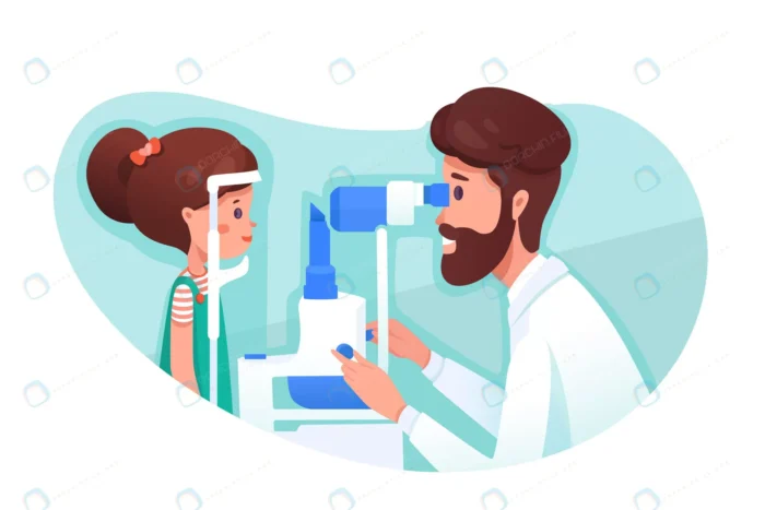 eye clinic appointment illustration optometrist c crca313e978 size1.13mb - title:کاراکتر دکتر چشم در حال معاینه بیمار - اورچین فایل - format:EPS - وکتور - sku:crca313e978 - keywords: p_id:78235