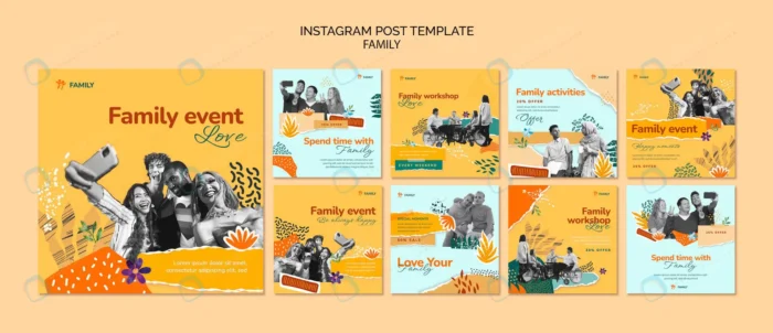 family workshop instagram posts collection rnd294 frp31211867 - title:مجموعه قالب آماده پست اینستاگرام - اورچین فایل - format:PSD - فتوشاپ - sku:frp31211867 - keywords: p_id:66895
