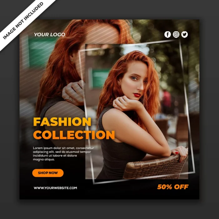 fashion collection social media post template - title:دانلود قالب لایه باز پست اینستاگرامی جذاب با کادر مستطیل و پس زمینه مشکی - اورچین فایل - format:PSD - فتوشاپ - sku:4376 - keywords: p_id:30008