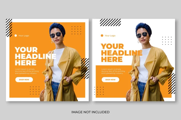 fashion instagram post template banner set - title:دانلود 2 پست اینستاگرامی با پس زمینه نارنجی، سفید، طراحی شاد و انرژیتیک در فرمت PSD - اورچین فایل - format:PSD - فتوشاپ - sku:5014 - keywords: p_id:30646