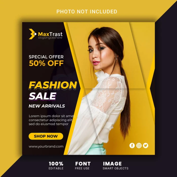 fashion sale banner template 10 1 - title:دانلود قالب لایه باز پست اینستاگرامی با طراحی شیک و تم زرد و مشکی - اورچین فایل - format:PSD - فتوشاپ - sku:4336 - keywords: p_id:29960