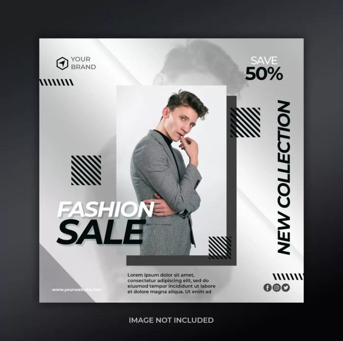 fashion sale banner template 6 - title:دانلود پست اینستاگرامی ساده و شیک با پس زمینه طوسی در فرمت PSD - اورچین فایل - format:PSD - فتوشاپ - sku:4477 - keywords: p_id:30104