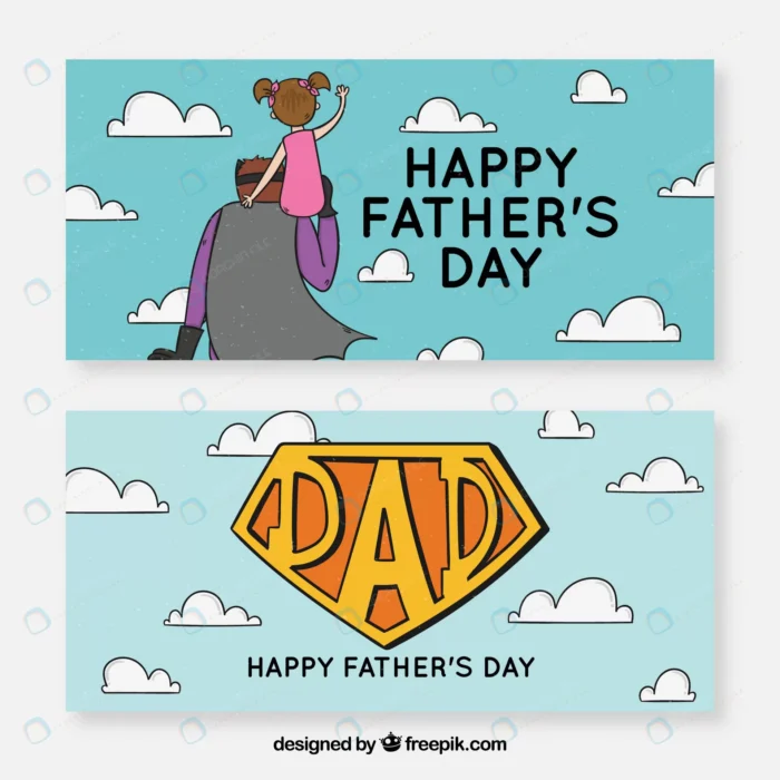 father s day banners collection with super dad crc36399e64 size1.76mb - title:دانلود طرح کارتونی تبریک روز پدر با فرمت وکتور - اورچین فایل - format:EPS - وکتور - sku:crc36399e64 - keywords: p_id:33540