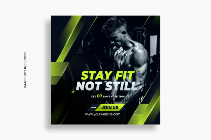 fitness social media web banner post premium psd template - title:دانلود پست اینستاگرامی با خطوط اریب سبز و لبه های نوری ویژه باشگاه بدنسازی در فرمت PSD - اورچین فایل - format:PSD - فتوشاپ - sku:5016 - keywords: p_id:30650