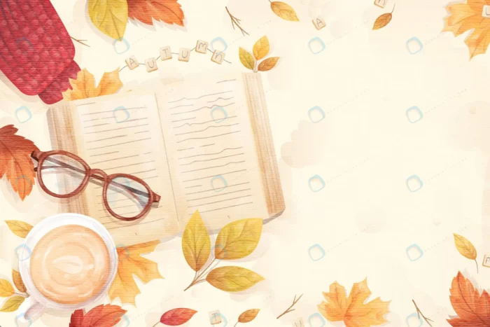 flat design autumnal background with book glasses crc3233b62f size15.80mb - title:وکتور بکگراند پاییزی با سبک نقاشی آبرنگ - اورچین فایل - format:EPS - وکتور - sku:crc3233b62f - keywords: p_id:62835