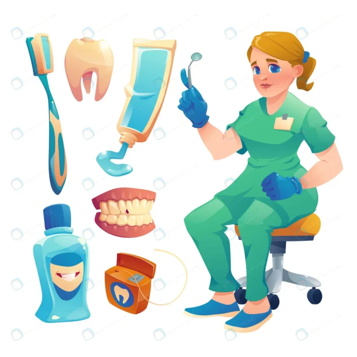flat design dental care illustration crc68ca19e8 size2.53mb - title:کاراکتر دندانپزشک با مسواک و خمیر دندان - اورچین فایل - format:EPS - وکتور - sku:crc68ca19e8 - keywords: p_id:78251