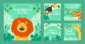 flat design jungle birthday party instagram posts rnd971 frp23667862 - title:Home - اورچین فایل - format: - sku: - keywords: p_id:18