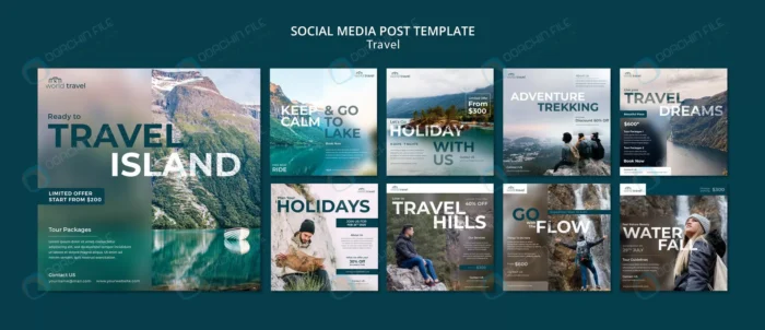 flat design travel template instagram post crc988387d9 size309.72mb - title:9 قالب پست اینستاگرام برای گردشگری و توریزم - اورچین فایل - format:PSD - فتوشاپ - sku:crc988387d9 - keywords: p_id:57096