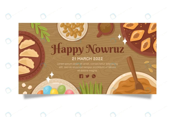 flat nowruz horizontal banner crc4de9e6e4 size3.43mb 1 - title:وکتور تبریک نوروز به همراه صبحانه روی میز چوبی - اورچین فایل - format:EPS - وکتور - sku:crc4de9e6e4 - keywords: p_id:53100