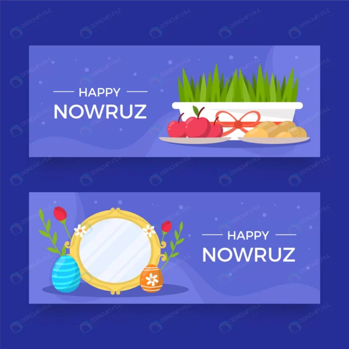 flat nowruz horizontal banners set 2 crc737a8e0e size0.87mb 1 - title:وکتور تبریک نوروز با سبزه ، آینه و ... - اورچین فایل - format:EPS - وکتور - sku:crc737a8e0e - keywords: p_id:53110