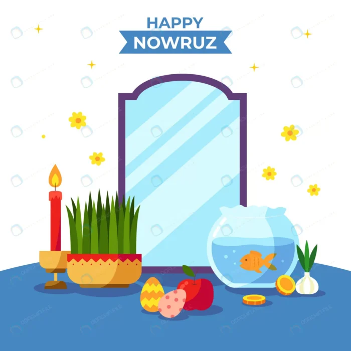 flat nowruz illustration 10 crc059b36d6 size1.56mb 1 - title:وکتور تبریک نوروز با سفره هفت سین و آینه - اورچین فایل - format:EPS - وکتور - sku:crc059b36d6 - keywords: p_id:53116