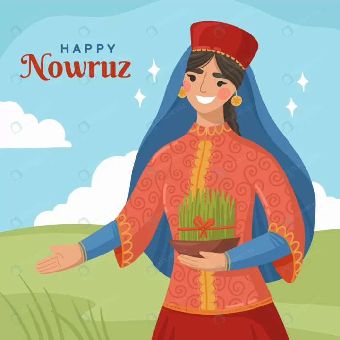 flat nowruz illustration 12 crc1268b2ff size2.56mb 1 - title:وکتور تبریک نوروز دختر با لباس محلی و سبزه - اورچین فایل - format:EPS - وکتور - sku:crc1268b2ff - keywords: p_id:53120