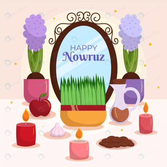 flat nowruz illustration 3 crcc34c9a89 size1.50mb - title:وکتور تبریک عید نوروز با هفت سین - اورچین فایل - format:EPS - وکتور - sku:crcc34c9a89 - keywords: p_id:53317