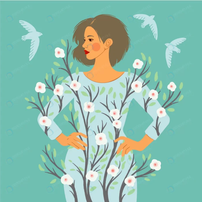 flat spring illustration crce872008c size0.88mb 1 - title:وکتور طراحی خانم و یکی شدن با طبیعت - اورچین فایل - format:EPS - وکتور - sku:crce872008c - keywords: p_id:55045