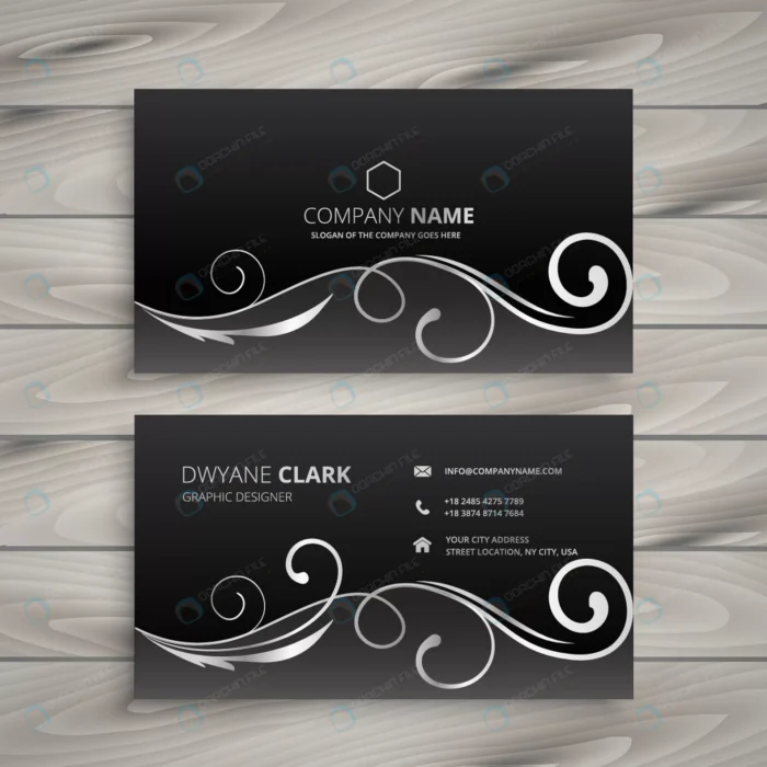 floral dark business card.webp crc26fa8a98 size6.3mb - title:وکتور فلت کارت ویزیت بیزنس با تم نقره ای و مشکی - اورچین فایل - format:EPS - وکتور - sku:crc26fa8a98 - keywords: p_id:46790