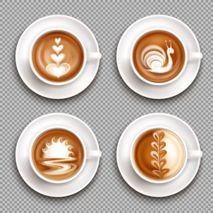 four latte art top view icon set with white art c crc676abcbb size8.52mb - title:فنجان لاته در طرح های متنوع - اورچین فایل - format:EPS - وکتور - sku:crc676abcbb - keywords: p_id:39498