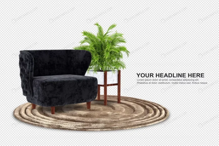 front view armchair 3d rendering 3 crce2fef878 size13.23mb - title:تصویر مبل و گلدان گیاه - اورچین فایل - format:PSD - فتوشاپ - sku:crce2fef878 - keywords: p_id:98121