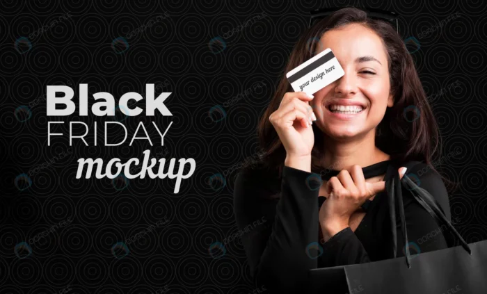 front view black friday concept mock up 3 crc7f68571a size136.95mb - title:موکاپ کارت تخفیف در دست خانم - اورچین فایل - format:PSD - فتوشاپ - sku:crc7f68571a - keywords: p_id:41045