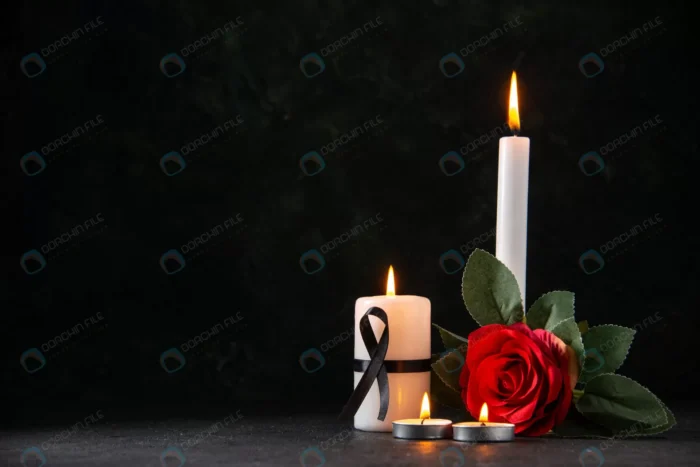 front view burning candles with red flower dark s crcc8c0cc78 - title:عکس گل و شمع روشن با نوار مشکی - اورچین فایل - format:JPG - استوک - sku:crcc8c0cc78 - keywords: p_id:65755
