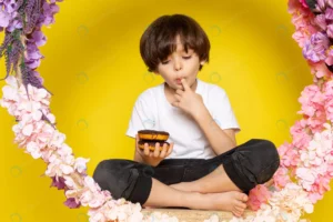 front view cute kid donuts eating white t shirt y crc4975e2eb size9.43mb 5472x3648 - title:Home - اورچین فایل - format: - sku: - keywords: p_id:18