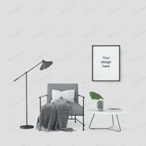 front view mockup frame with chair lamp crc4e20dd80 size6.25mb - title:Home - اورچین فایل - format: - sku: - keywords: p_id:18